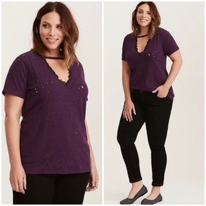 Torrid Purple Destructed Lace Choker Tee